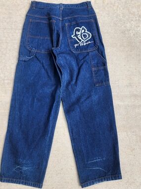 FUBU Vintage 90s Dark Blue Denim Baggy Carpenter Jeans with Pocket Logo, Sz 32